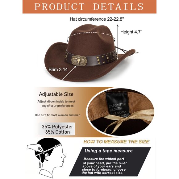 4882 Felt Fedora Western Cowboy Hat For Women Men main image 7